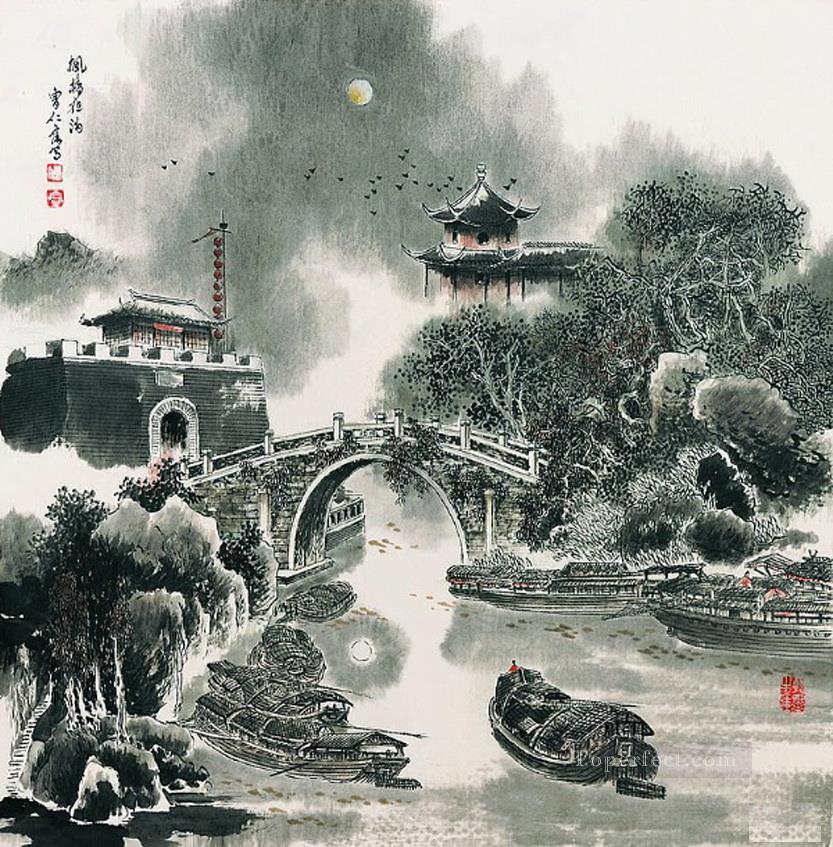曹仁栄蘇州公園と古い中国人油絵